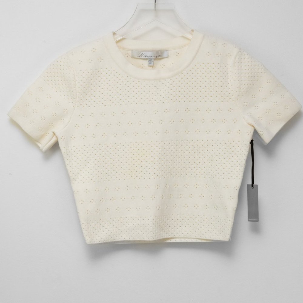 Lovers + Friends Cropped Top Perforated Shirt Short Sleeve Cream Size XS New